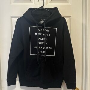 Zoe + Liv Black Hoodie with White Text